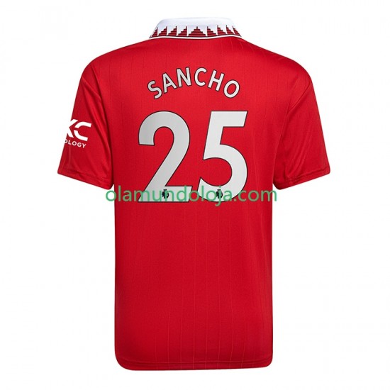 Camisola Manchester United Jadon Sancho 25 Homem Equipamento Primeiro 2022-2023 Manga Curta